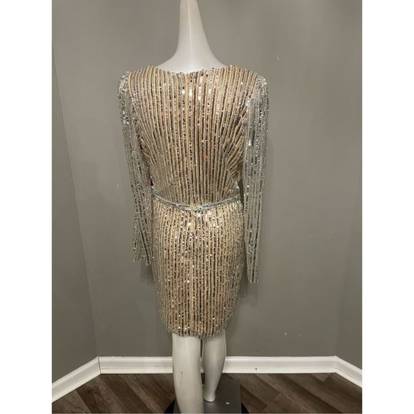 MAC DUGGAL LONG SLEEVE SEQUINED MINI DRESS - Picture 8 of 9